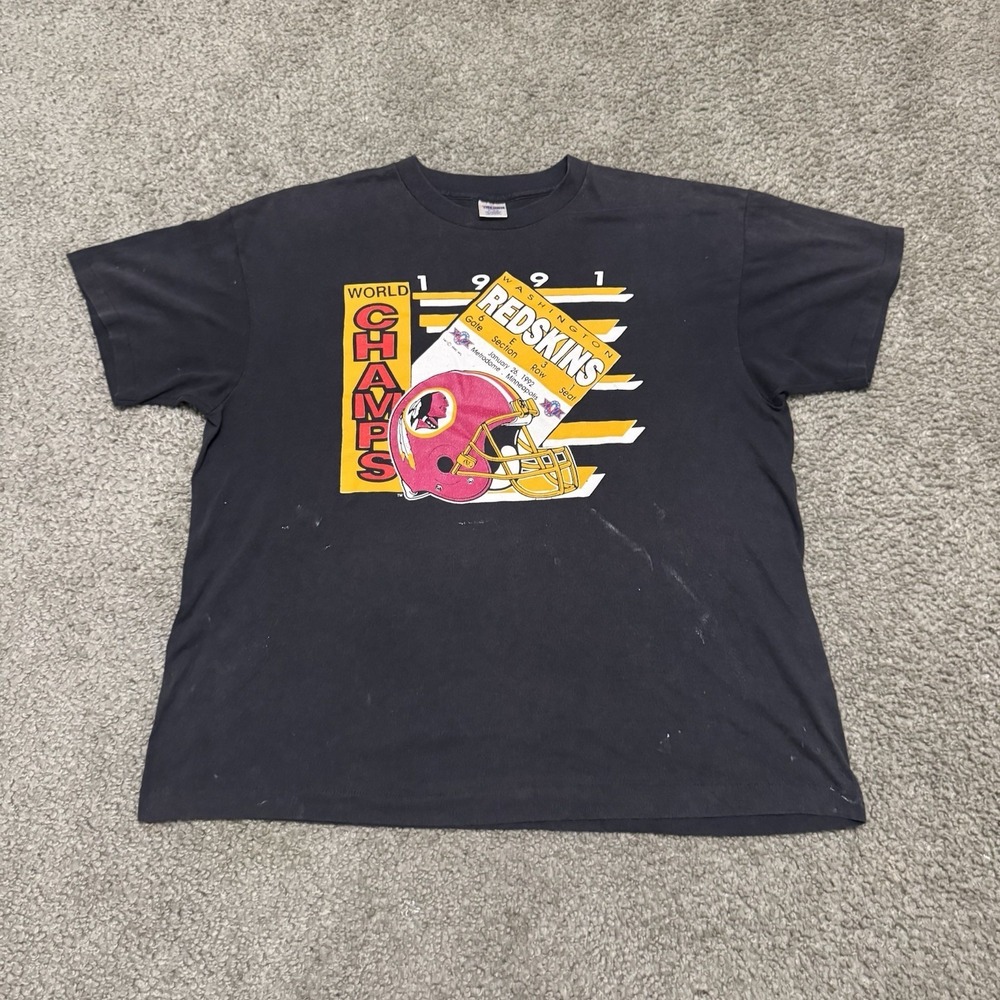 1991 Washington Redskins Super Bowl XXVI Champs Tee Trench USA XL Single Stitch
